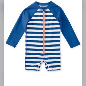 Tea Collection Long-Sleeve One-Piece Rash Guard Swimsuit – Size 3T Black & White